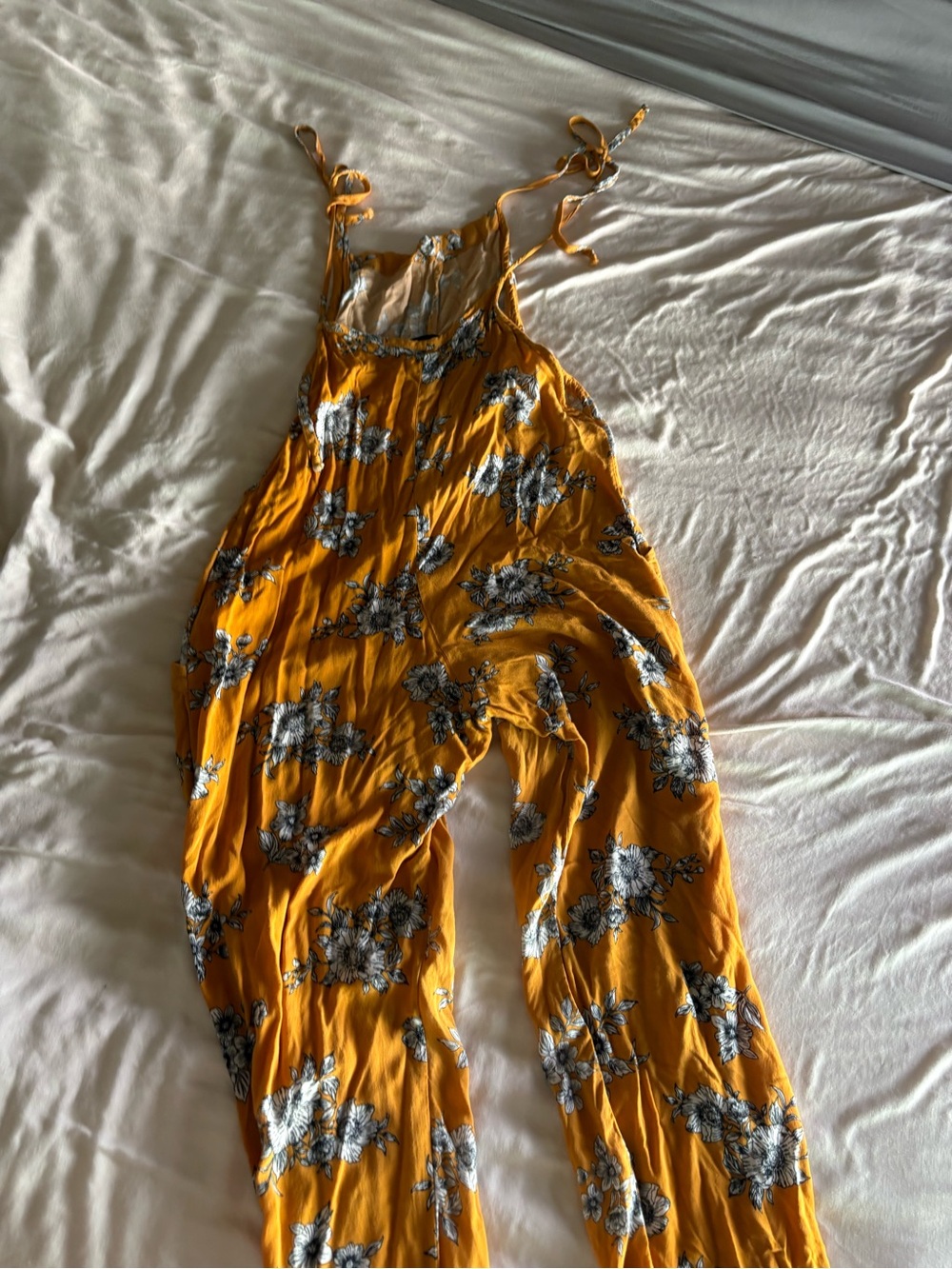 Mustard Floral Tie-Strap Jumpsuit